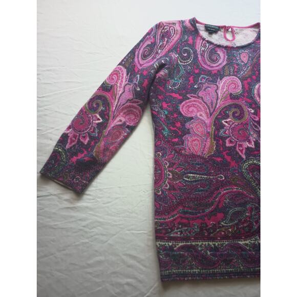 Talbots Small Pure Cashmere Women Sweater Small Art to wear colorful paisley - Picture 2 of 5